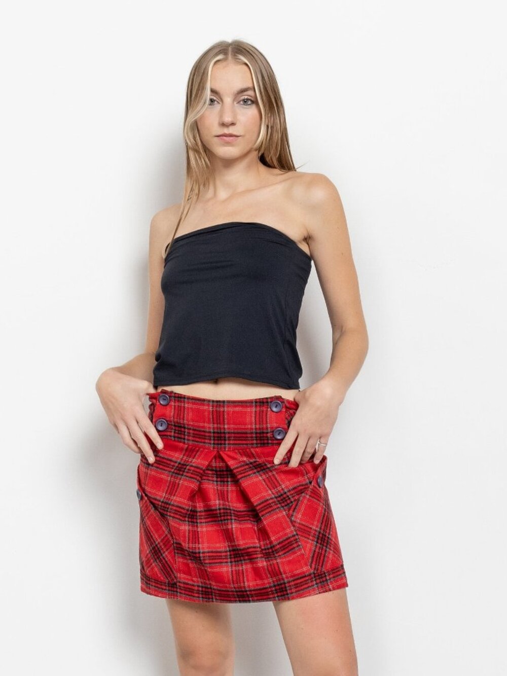 Vintage Low Rise Plaid Wool Mini Skirt, Y2K Pockets French Connect / Xs
